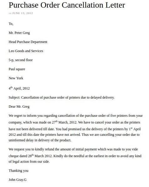 How to write an order cancellation email .